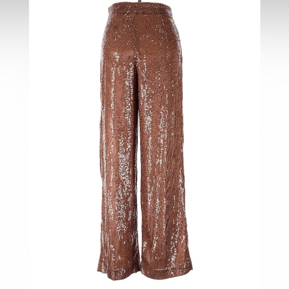 ZARA Copper Brown Sequin Pleated Wide Leg Pants - Picture 14 of 15